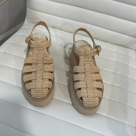 Dolce Vita Size 8 • Beige Raffia Platform Sandals Ankle Strap Boho Summer - Picture 1 of 9